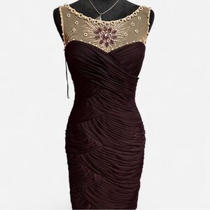 Adrianna Papell Burgundy and Gold Midi Dress